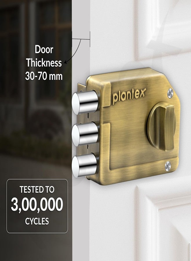 Plantex Tri-Bolt Lock for Main Door/Heavy Duty Door Lock with 4 Keys/Suitable on Single Door for Home/Office/Hotel - Pack of 1 (Brass Antique) - Image 2